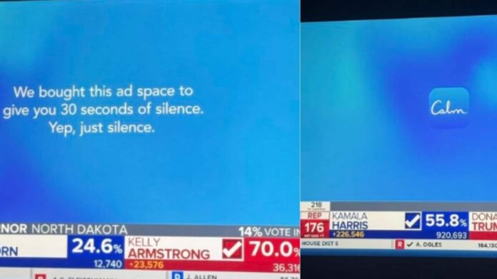 us-tv-screens-go-silent-for-30-seconds-as-calm-ad-interrupts-trump’s-election-night-frenzy