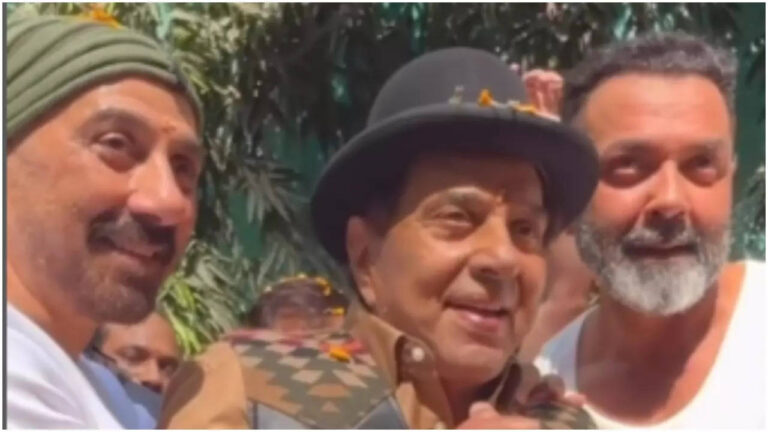 Dharmendra celebrates 89th b’day with Sunny and Bobby