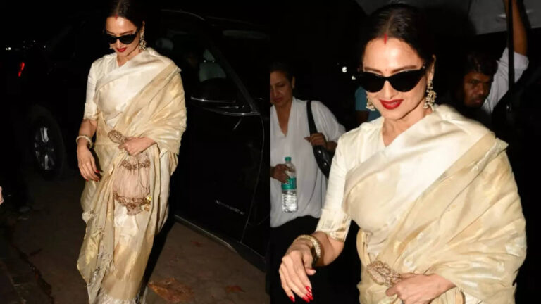 Rekha radiates grace in silk saree with sindoor