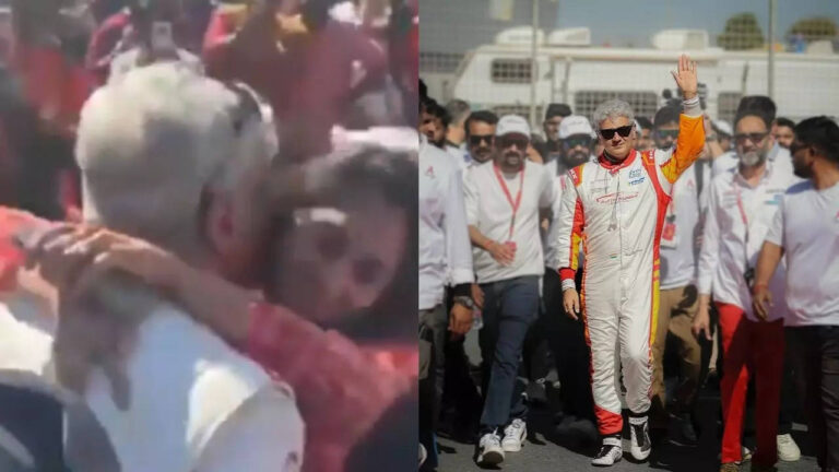 Ajith kisses wife Shalini after his victory at Dubai race