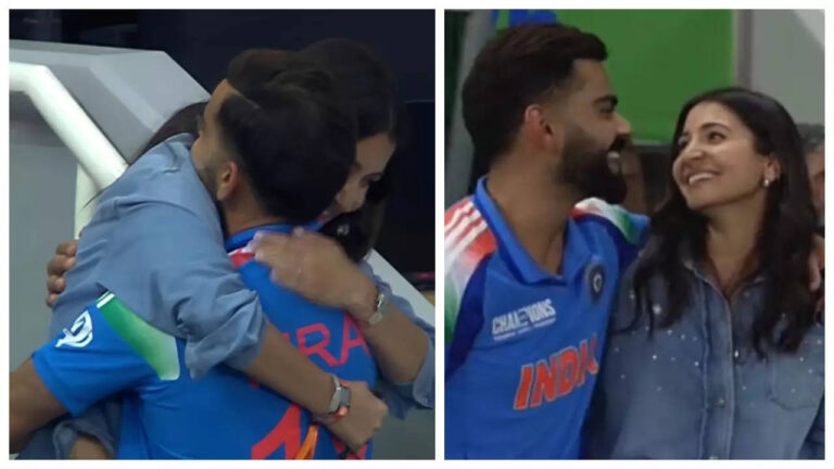 Anushka lovingly hugs Virat after India wins against NZ